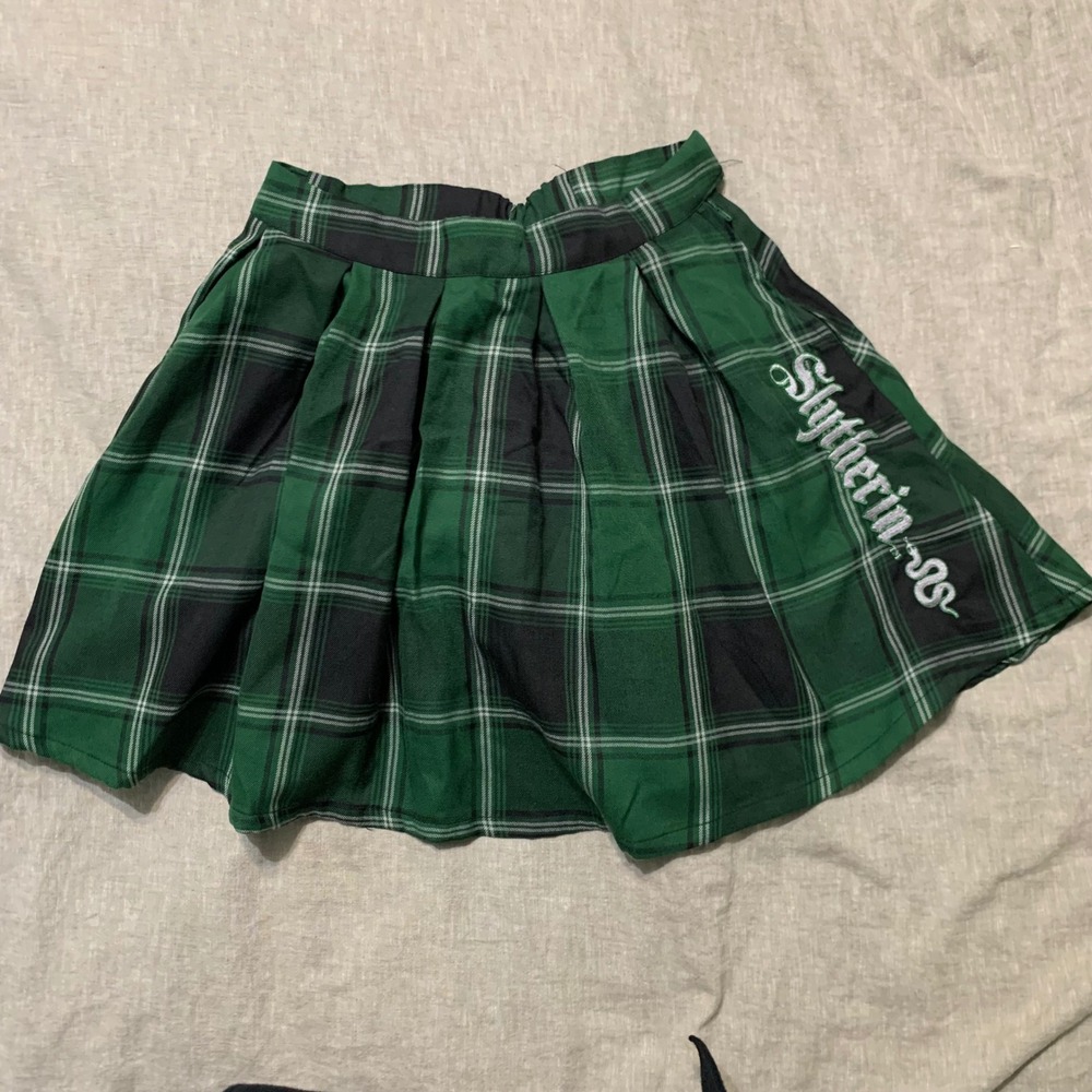 Harry Potter Skirt Womens SM Green Slytherin Plaid Pleated Mini Skirt 17755012